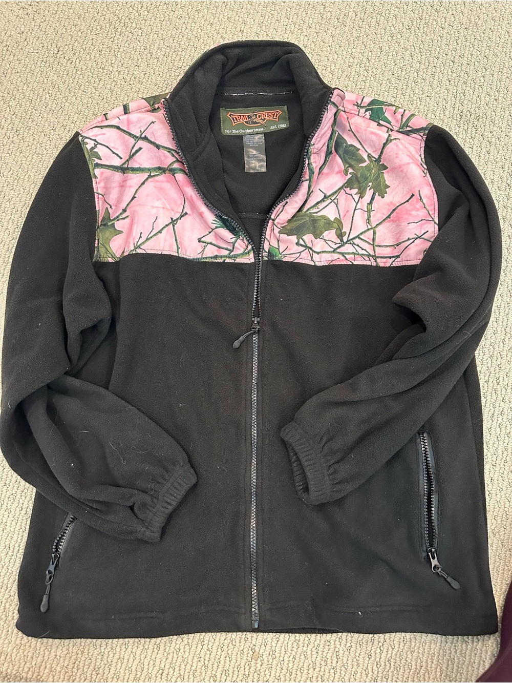 True Timber Women's Black Fleece Jacket with Pink Camo Yoke